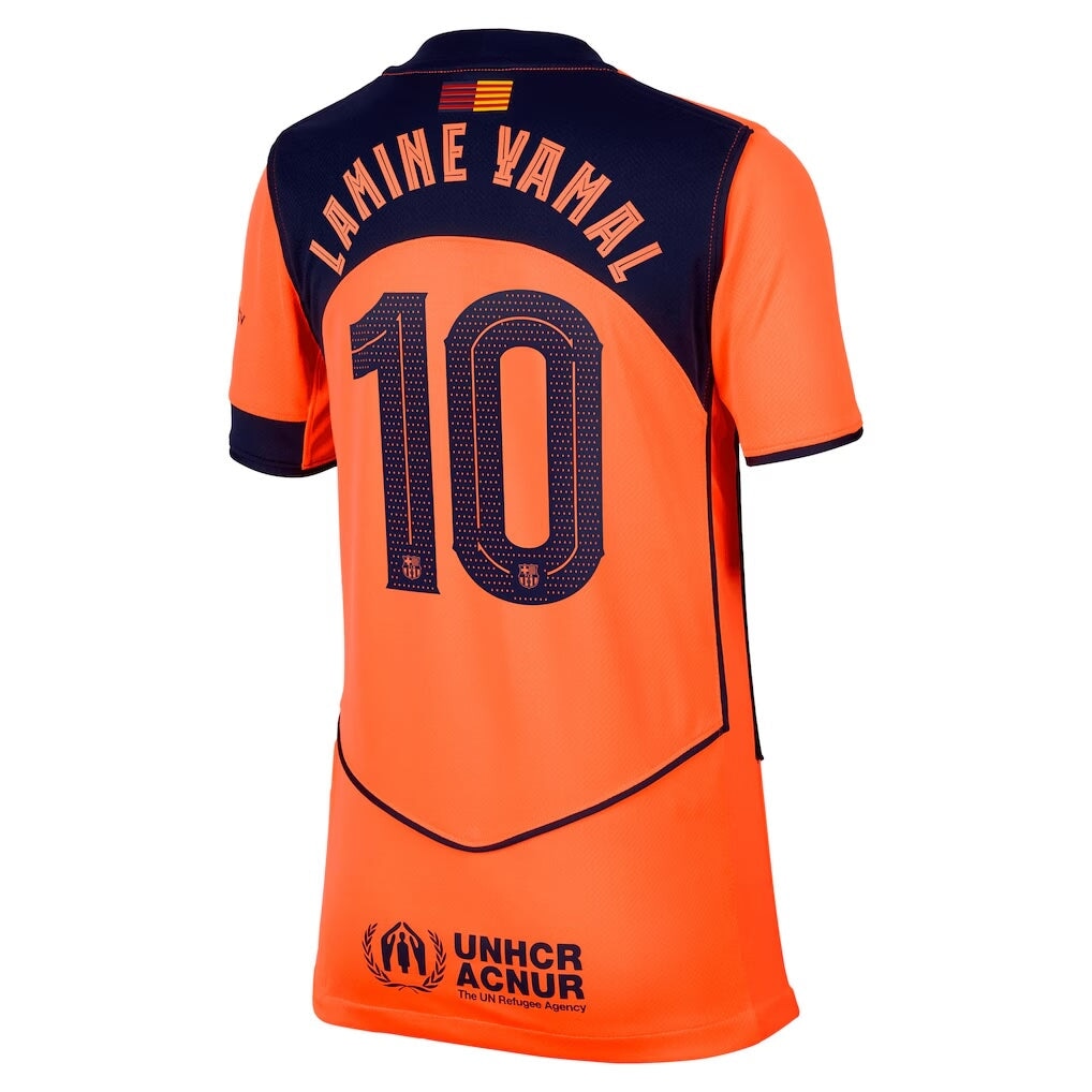 FC Barcelona 2025/26 Stadium Third Jr. Lamine Yamal Official Jerseys Nike Orange YM