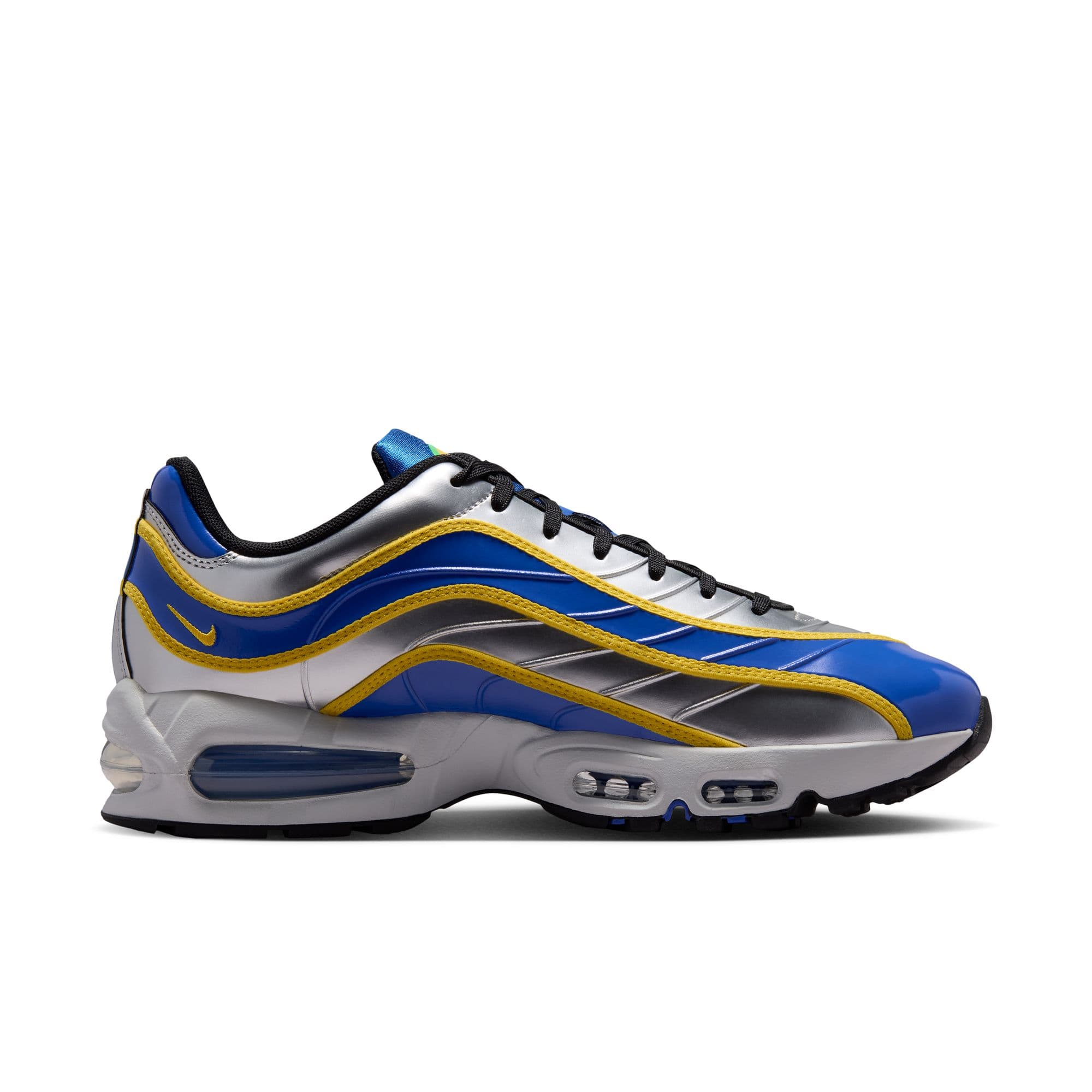 Nike Air Max Joga Bonito R9 men’s shoes in silver, blue and yellow inspired by Ronaldo Nazário’s iconic Mercurial R9