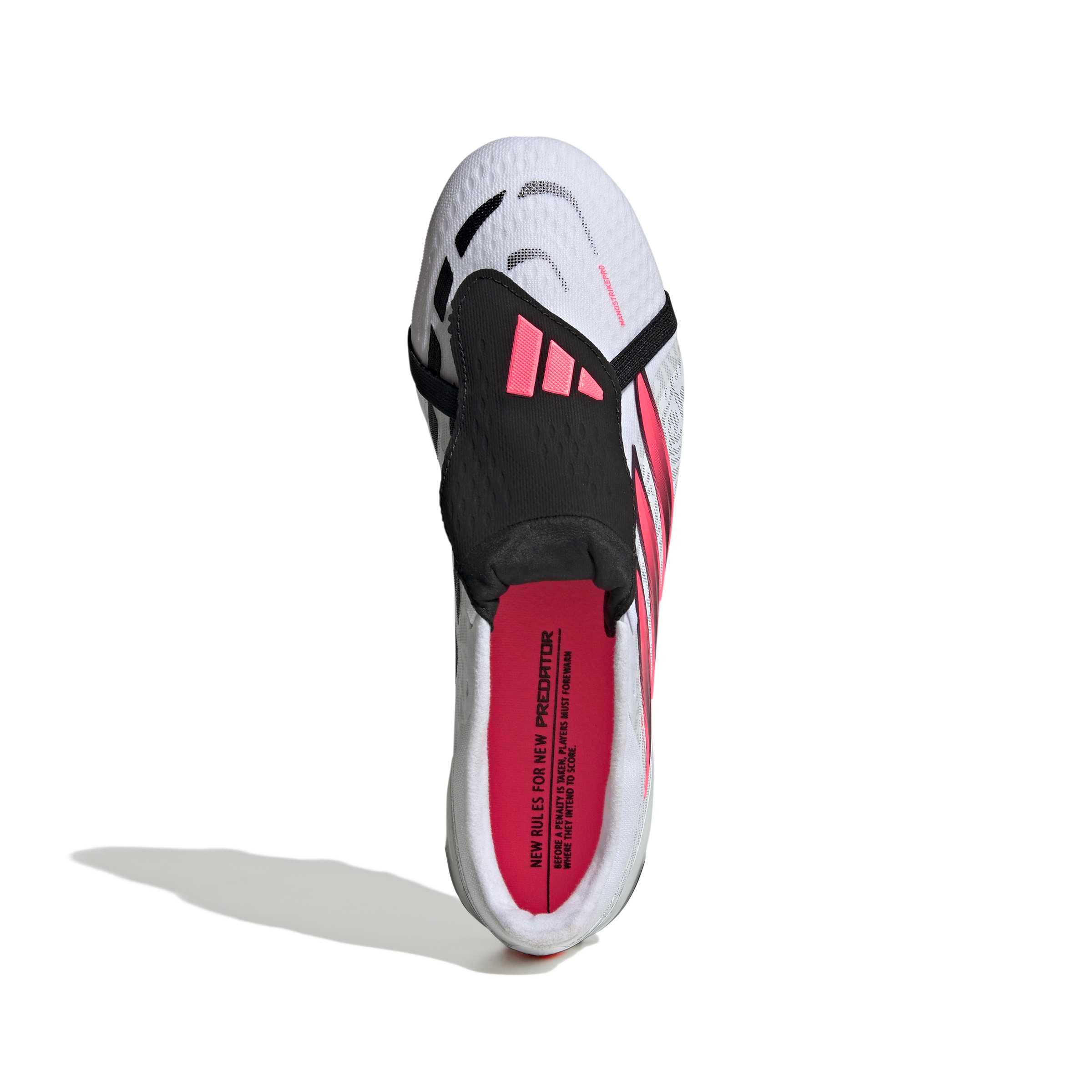 adidas Predator Pro Fold-Over Tongue FG soccer cleats in white, pink and black with firm-ground studded outsole
