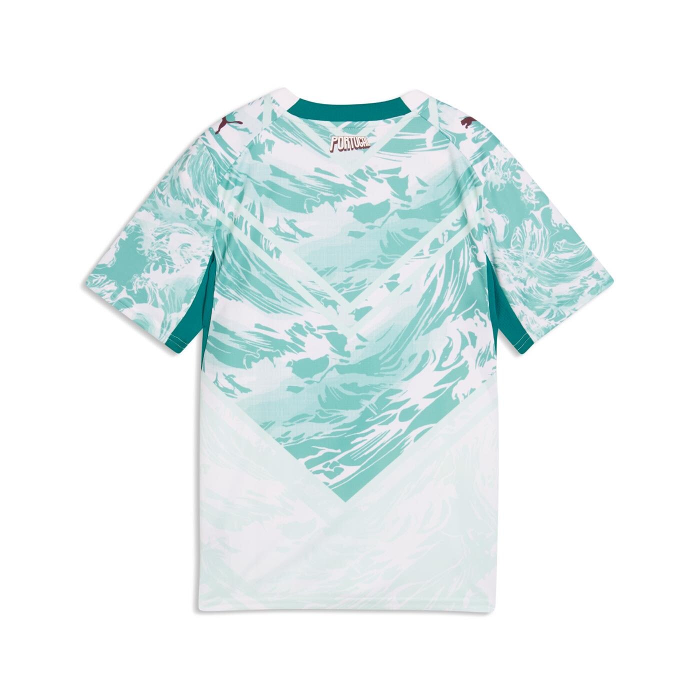 Portugal 2026 Away Jersey Youth flat lay back view in white and lagoon green