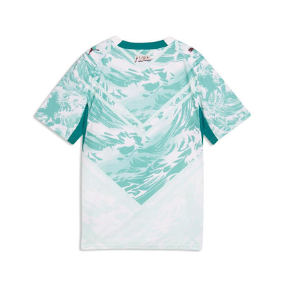 Portugal 2026 Away Jersey Youth flat lay back view in white and lagoon green