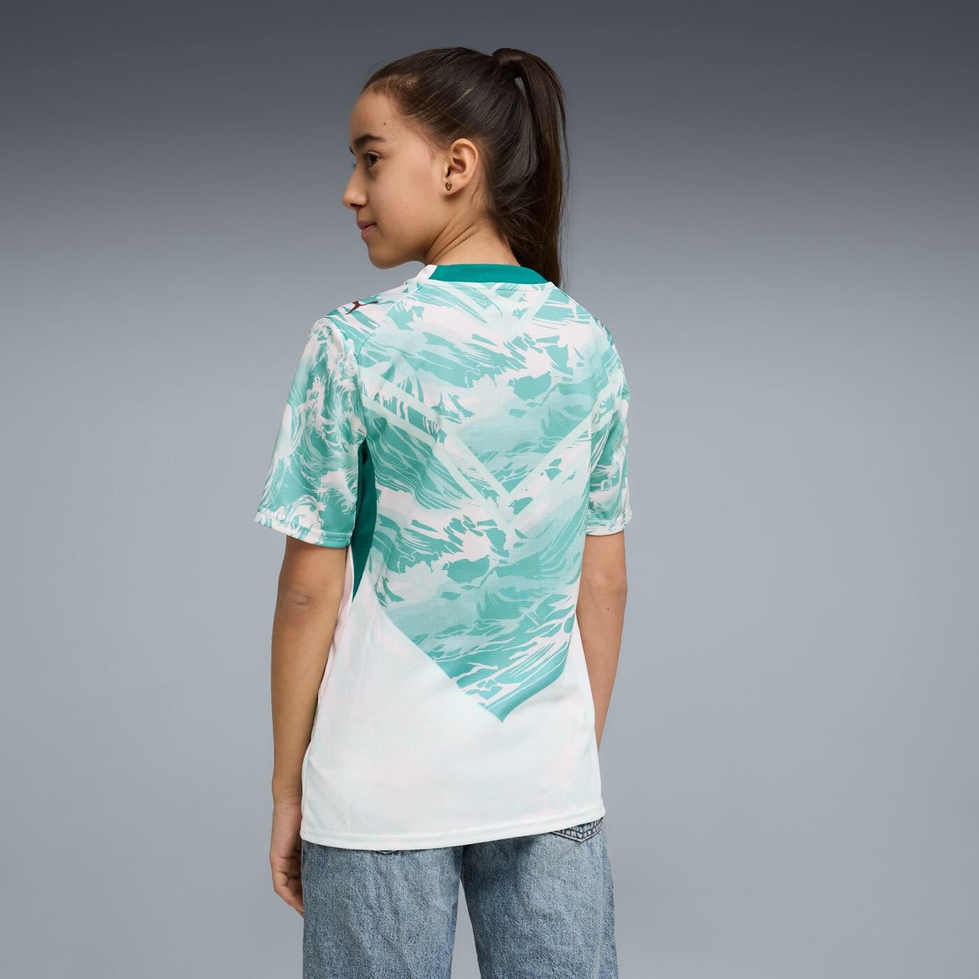 Portugal 2026 Away Jersey Youth back view worn by young model