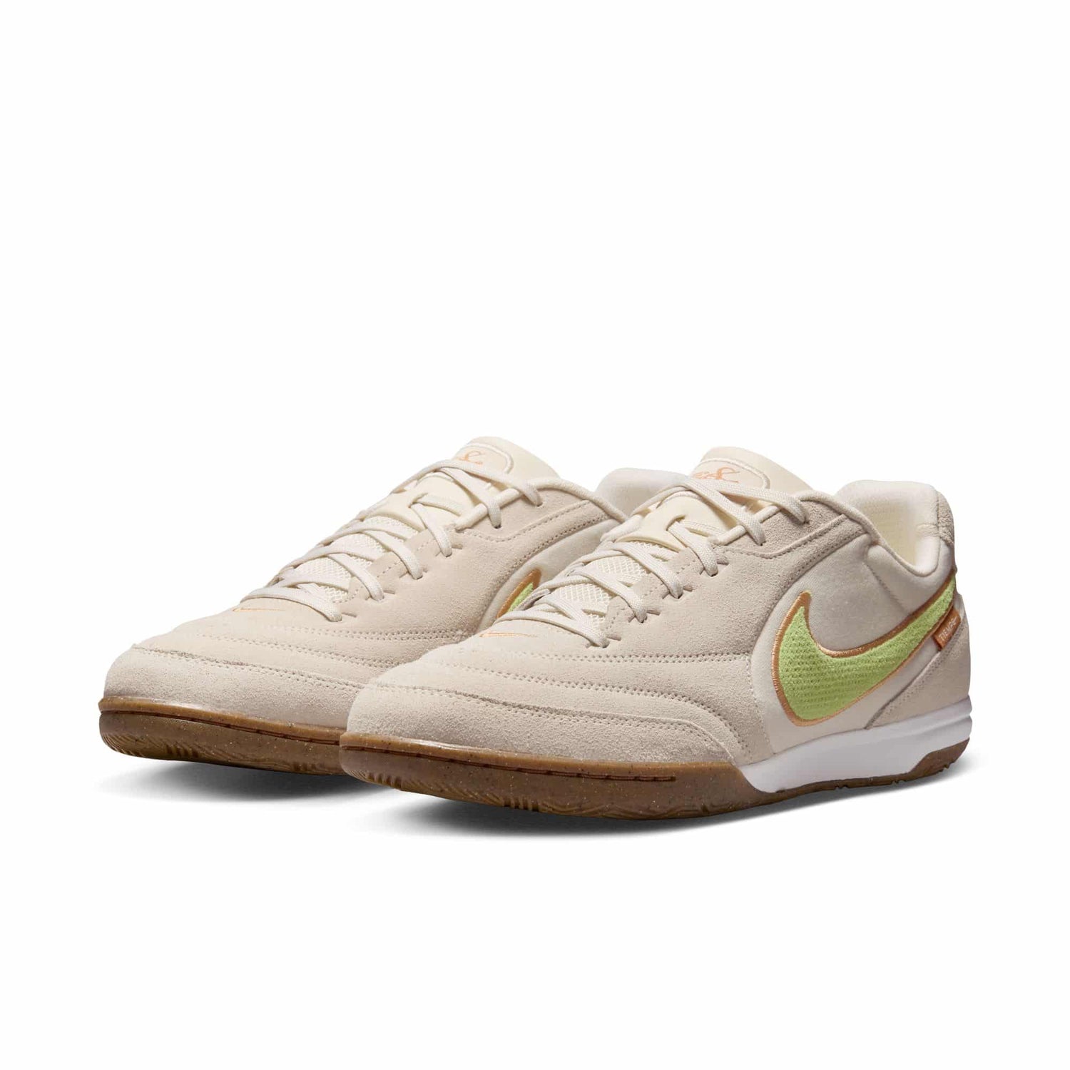 Nike Tiempo Streetgato PRM IC indoor soccer shoes in cream with lime green Swoosh