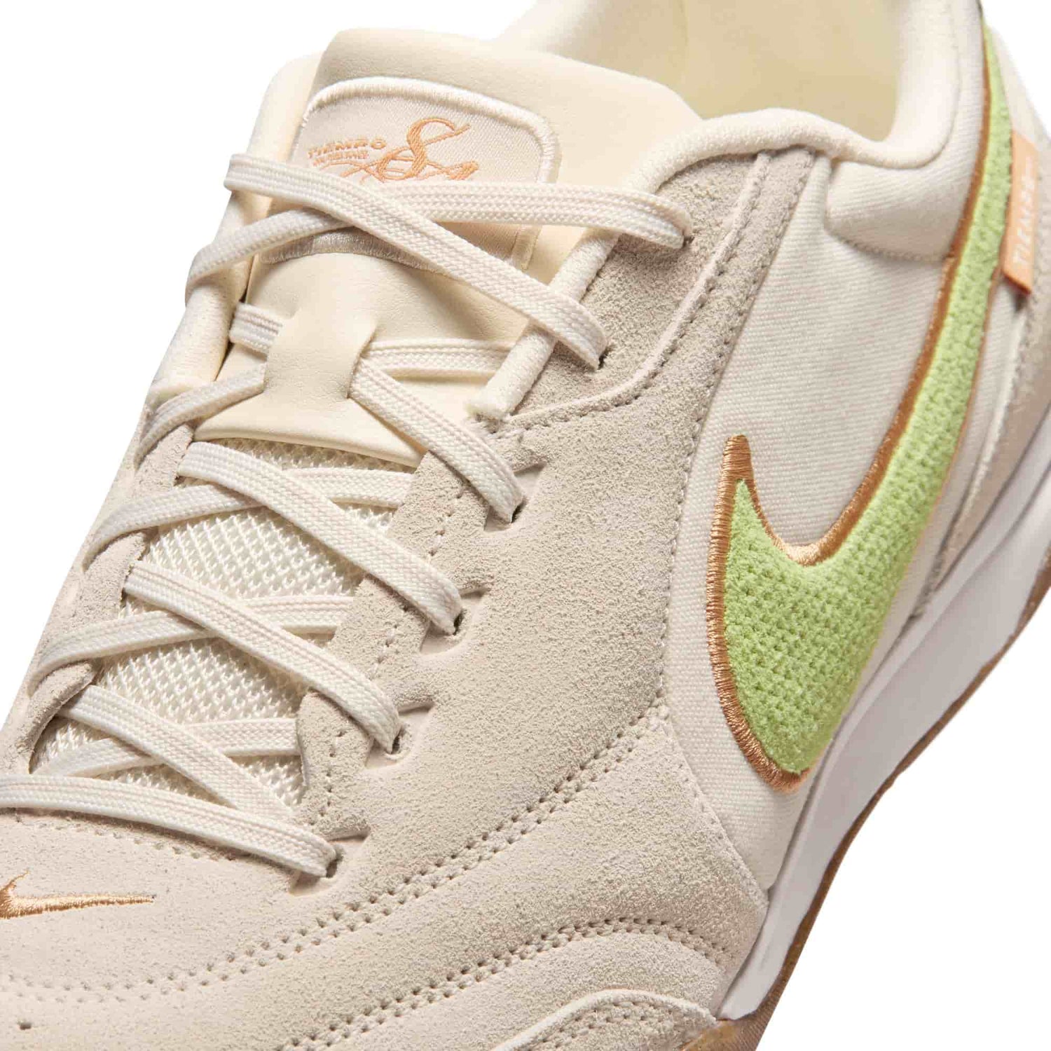 Nike Tiempo Streetgato PRM IC indoor soccer shoes in cream with lime green Swoosh