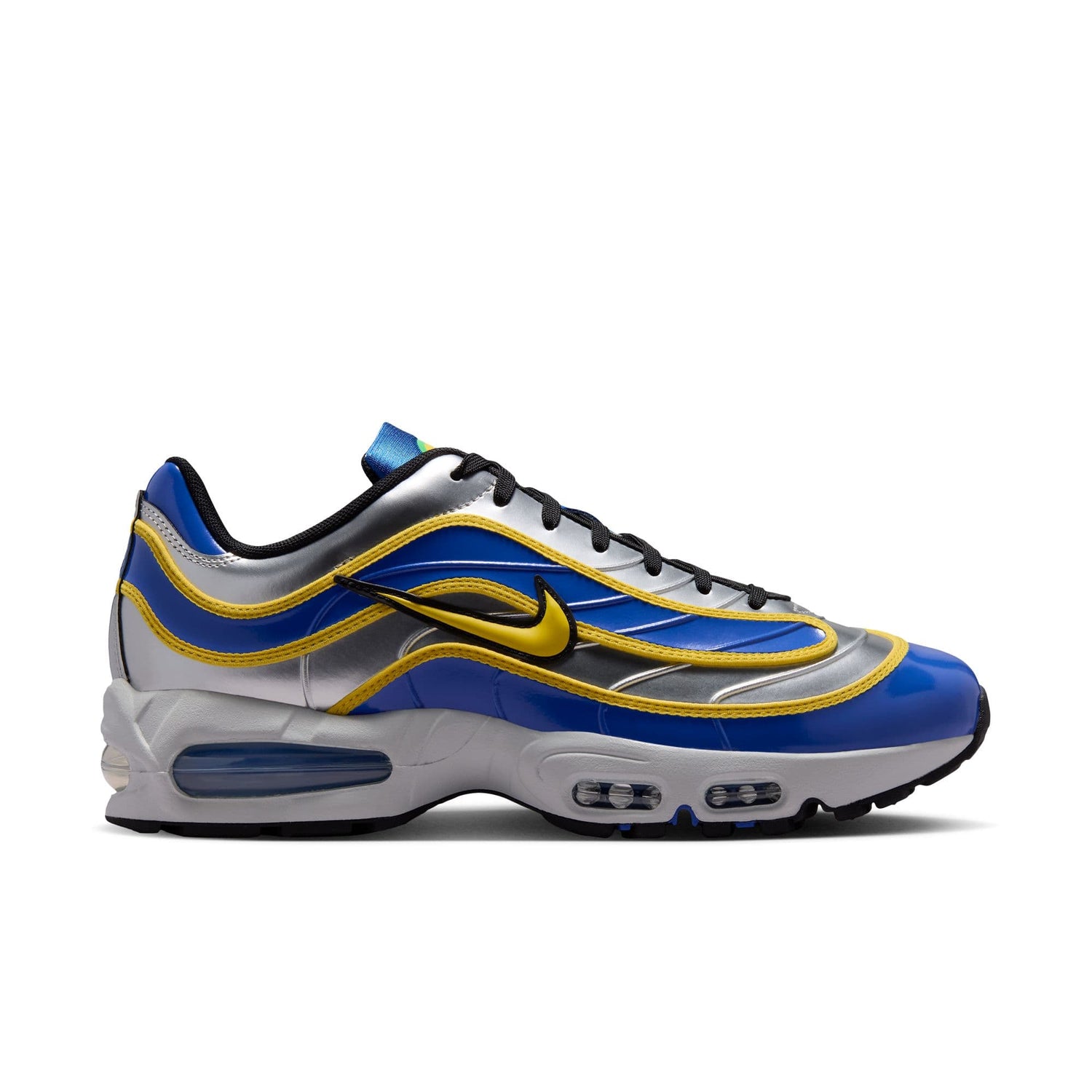 Nike Air Max Joga Bonito R9 men’s shoes in silver, blue and yellow inspired by Ronaldo Nazário’s iconic Mercurial R9