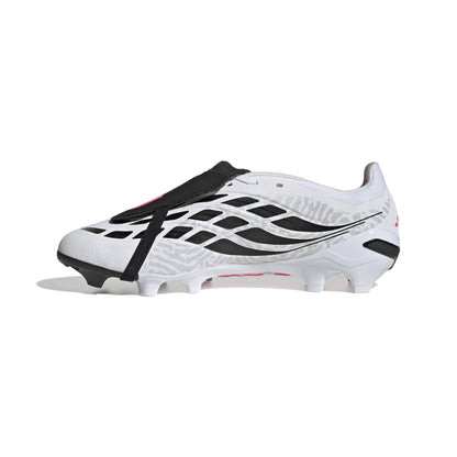 adidas Predator League Fold-Over Tongue FG soccer cleats in white, pink and black with classic fold-over tongue
