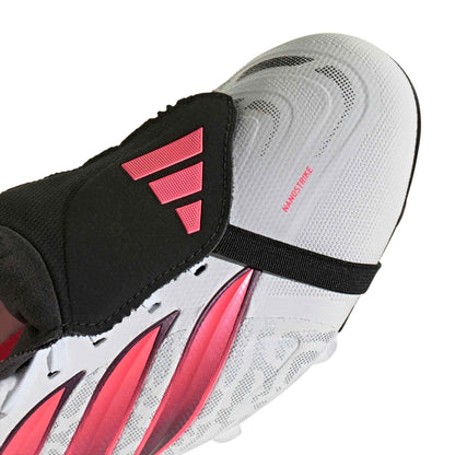 adidas Predator League Fold-Over Tongue FG soccer cleats in white, pink and black with classic fold-over tongue