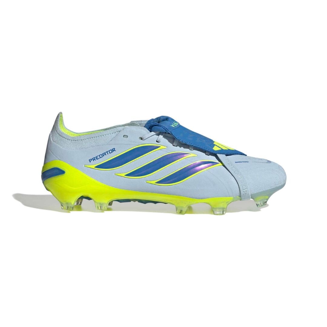 adidas Predator Elite Fold-Over Tongue FG white blue yellow firm ground soccer cleats side view