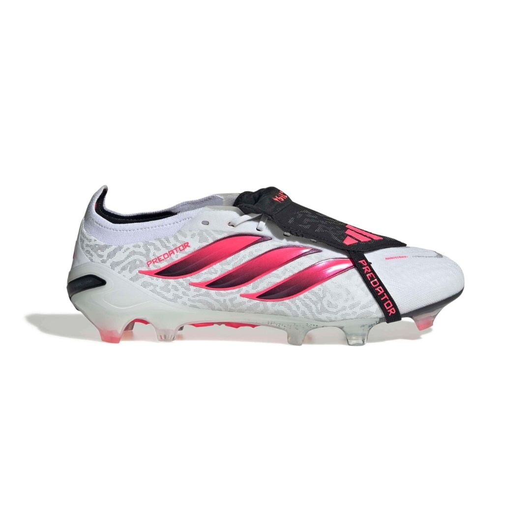 adidas Predator Elite Fold-Over Tongue FG soccer cleats in white, pink and black with firm-ground outsole
